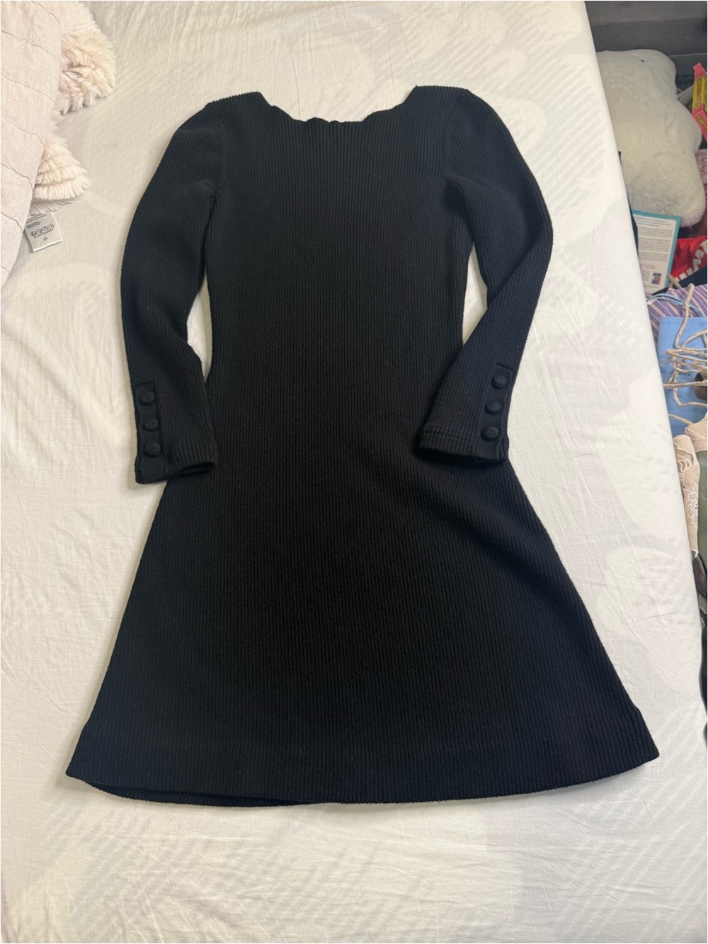 Black Long Sleeve Ribbed Knit Dress